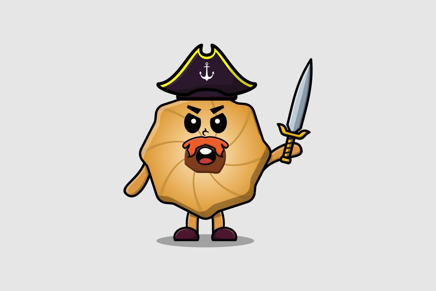 mignon, dessin animé, mascotte, biscuits, pirate, tenue, épée vecteur