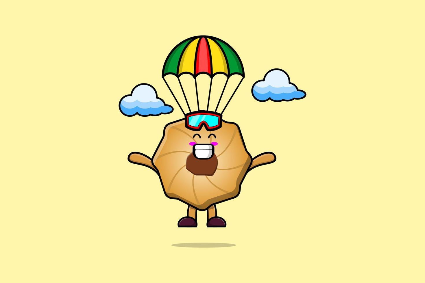 les cookies de dessin animé de mascotte font du parachutisme avec parachute vecteur