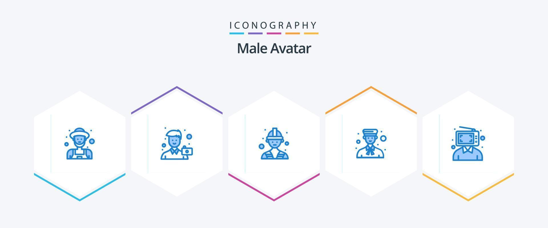 avatar masculin 25 pack d'icônes bleues, y compris le contenu. gens. portrait. garçon. avatar vecteur