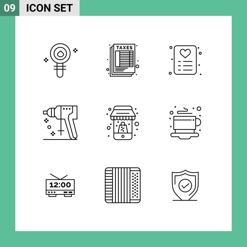 9 contours universels définis pour les applications web et mobiles outil en ligne perforateur fiscal construction éléments de conception vectoriels modifiables vecteur