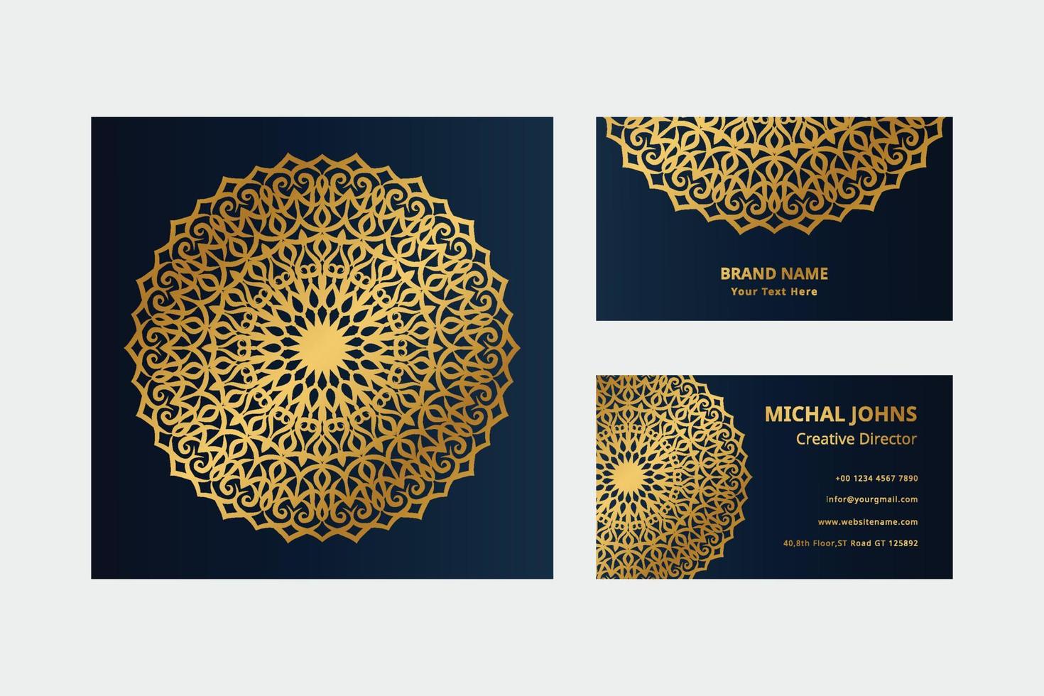 cartes de visite or avec fleur mandala oriental gratuit vecteur