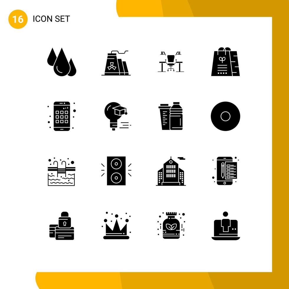 ensemble moderne de 16 glyphes et symboles solides tels que des éléments de conception vectoriels modifiables par ordinateur de bureau de l'industrie du lieu de travail cadeau vecteur