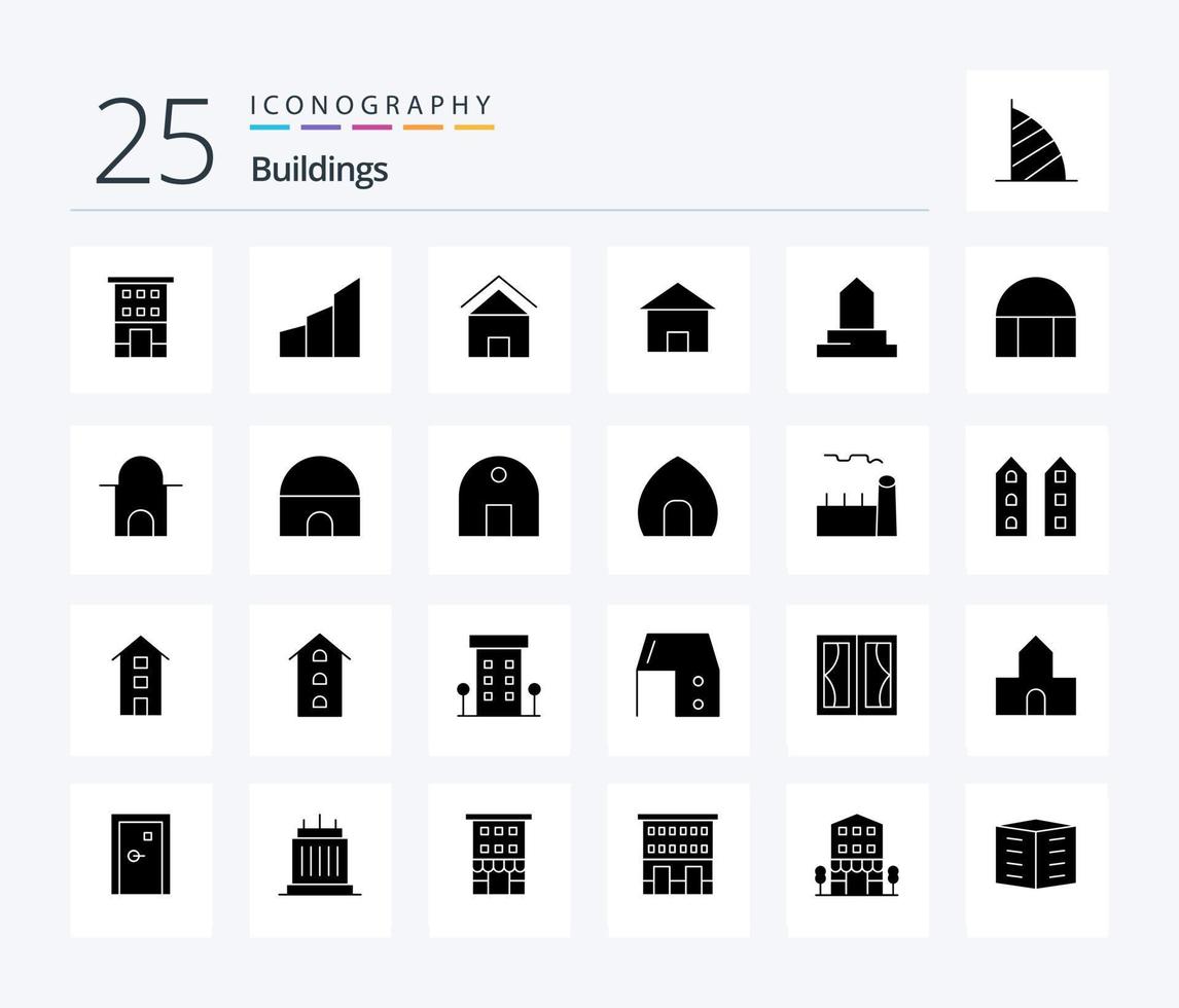 bâtiments 25 pack d'icônes de glyphes solides, y compris bâtiment islamique. imeuble. bâtiment moderne. cabane. domicile vecteur