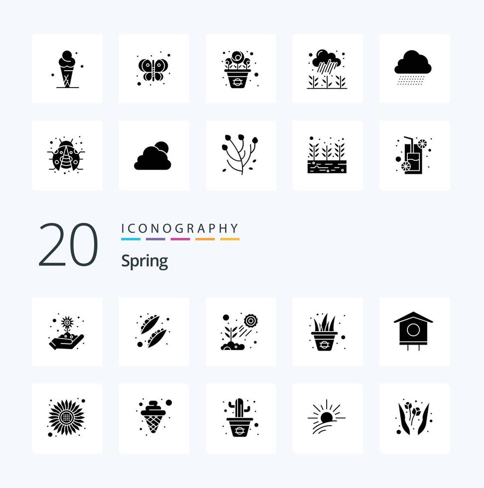 20 pack d'icônes de glyphe solide de printemps comme la maison vecteur