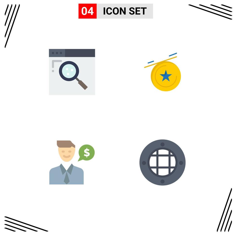 pack de 4 icônes plates créatives d'éléments de conception vectoriels modifiables de lampe homme web dollar navigateur vecteur
