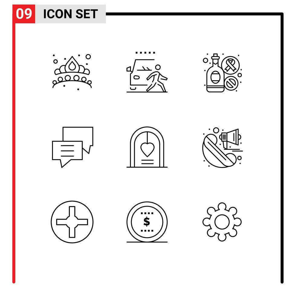 symboles d'icônes universels groupe de 9 contours modernes de groupe client route chat signe éléments de conception vectoriels modifiables vecteur