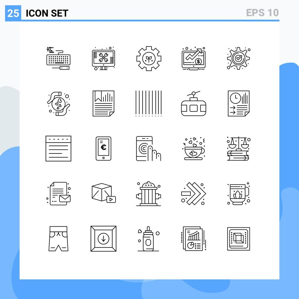 ligne d'interface mobile ensemble de 25 pictogrammes d'outils d'acceptation réglage de l'argent éléments de conception vectoriels modifiables vecteur