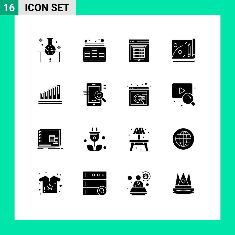 16 icônes créatives signes et symboles modernes de fichier d'analyse musique réalisation serveur de données éléments de conception vectoriels modifiables vecteur