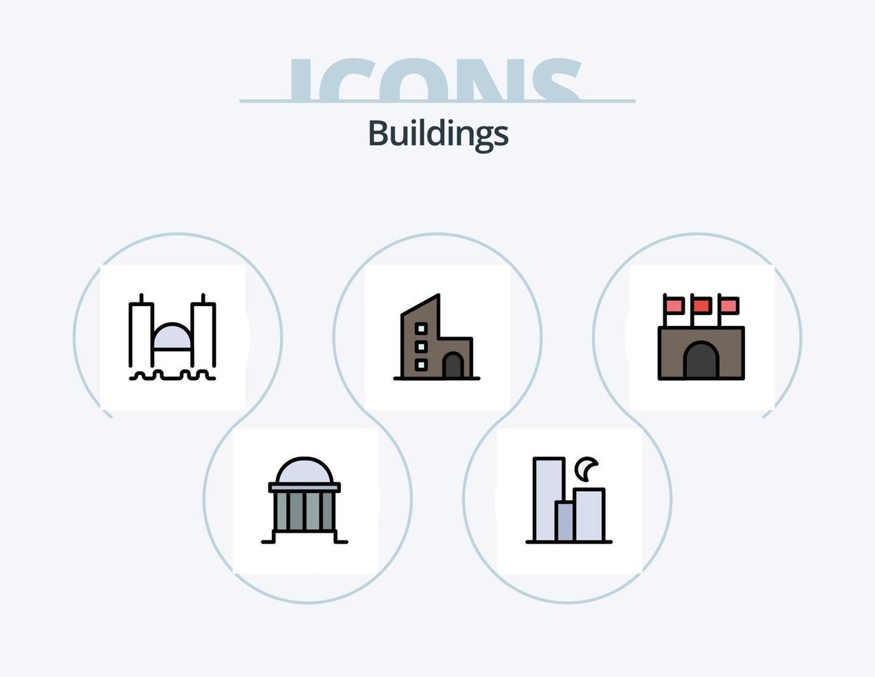 pack d'icônes remplies de lignes de bâtiments 5 conception d'icônes. Colonnes. acropole. sauvetage. fleuve. historique vecteur