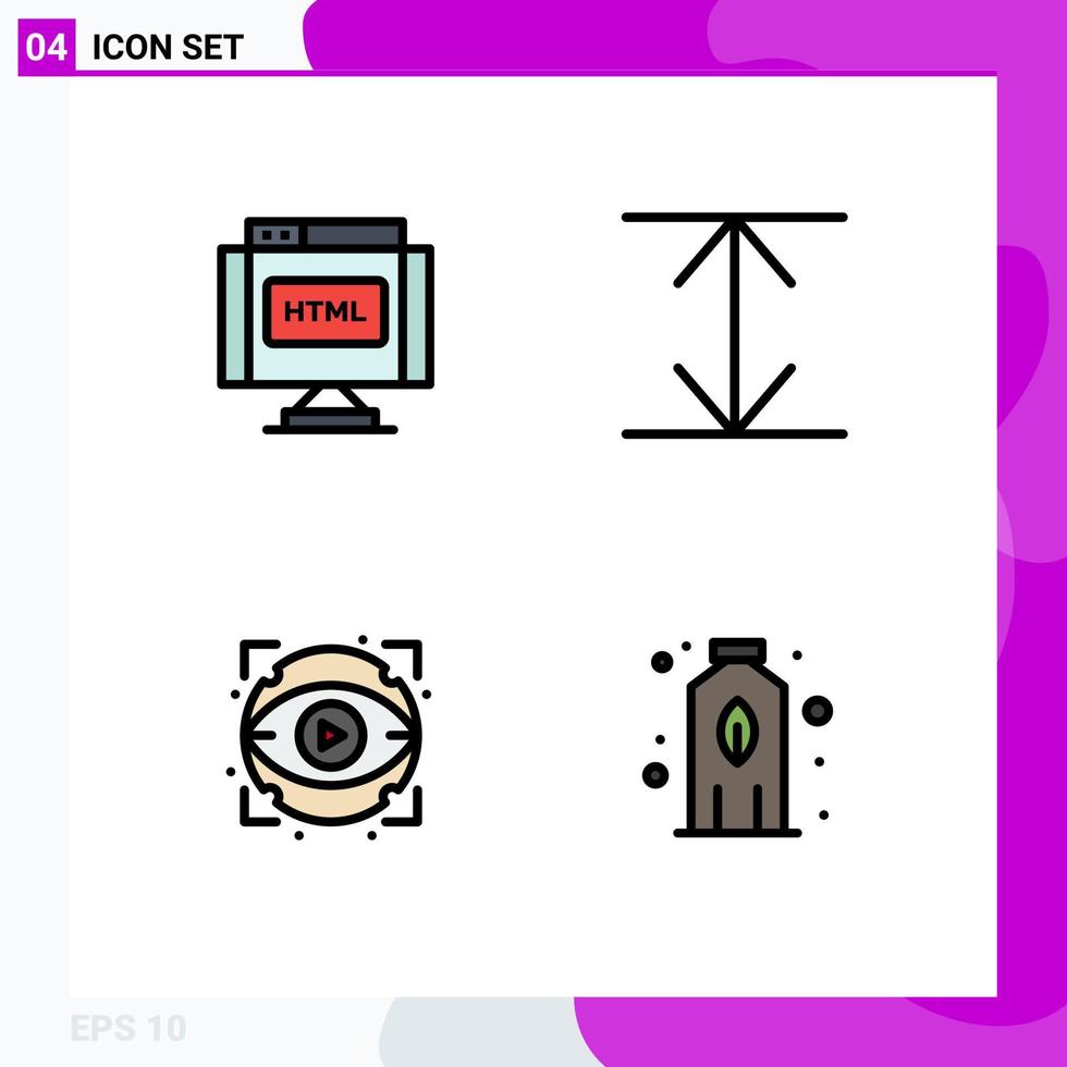 groupe de 4 signes et symboles de couleurs plates remplies pour le code montrent des éléments de conception vectoriels modifiables de plantes oculaires internet vecteur