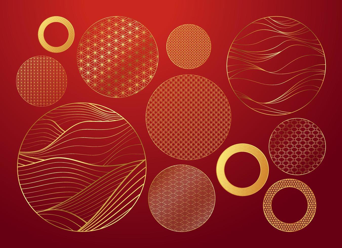 collection définie vecteur cercle traditionnel décoratif bordure dorée embellissement de cadre rond pour célébrer le festival du nouvel an chinois. motif de méandre floral style d'ornement de motif de ligne asiatique oriental.