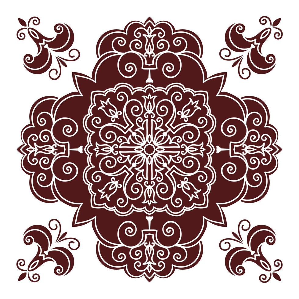 élément de mandala de dessin à la main, silhouette en couleur marsala. style majolique italienne vecteur