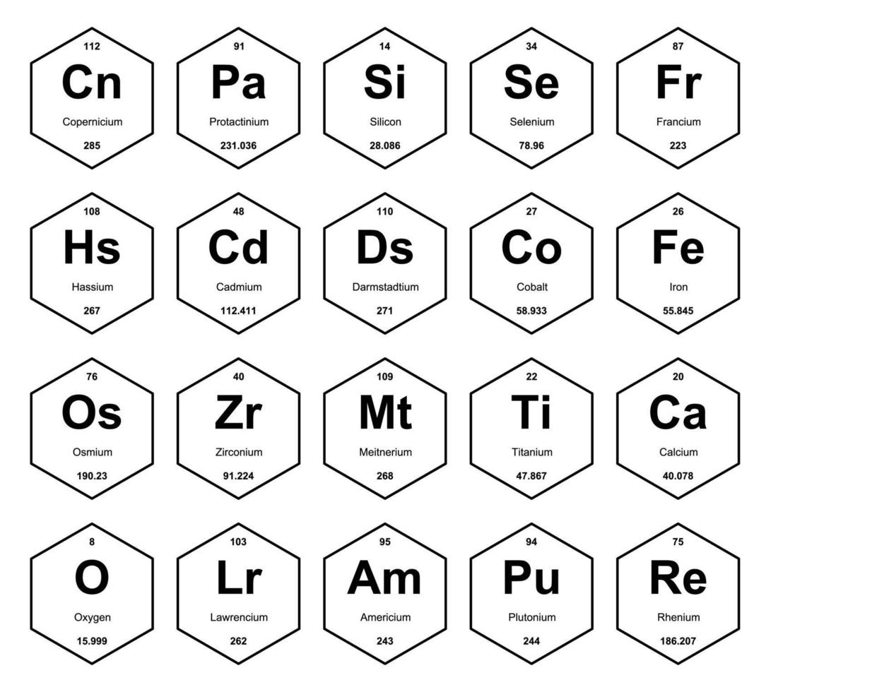 20 tableau préodique de la conception du pack d'icônes d'éléments vecteur