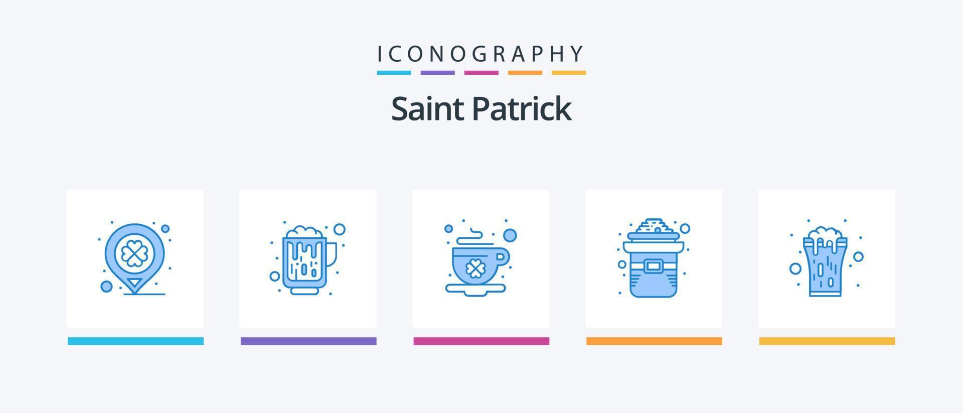 pack d'icônes bleu saint patrick 5, y compris le verre. or. café. irlandais. journée. conception d'icônes créatives vecteur