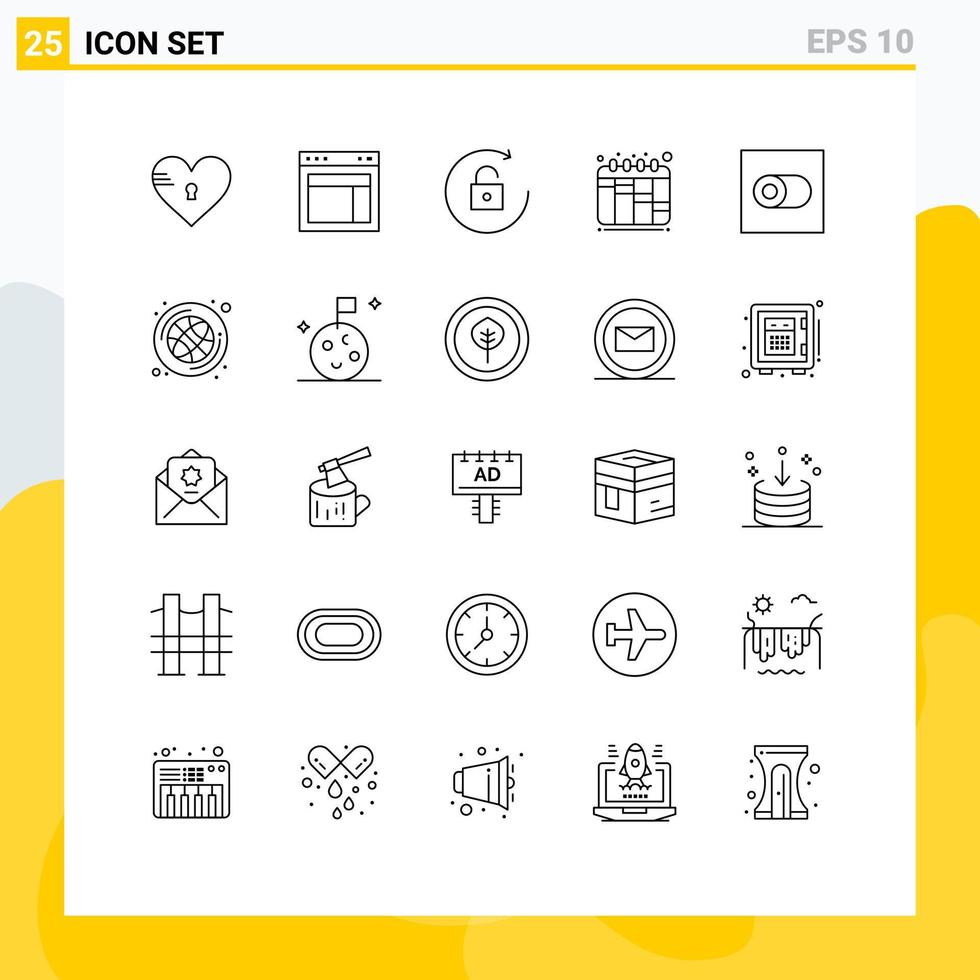 groupe de 25 lignes de signes et de symboles pour la planification web du flux de travail de commutation déverrouiller des éléments de conception vectoriels modifiables vecteur