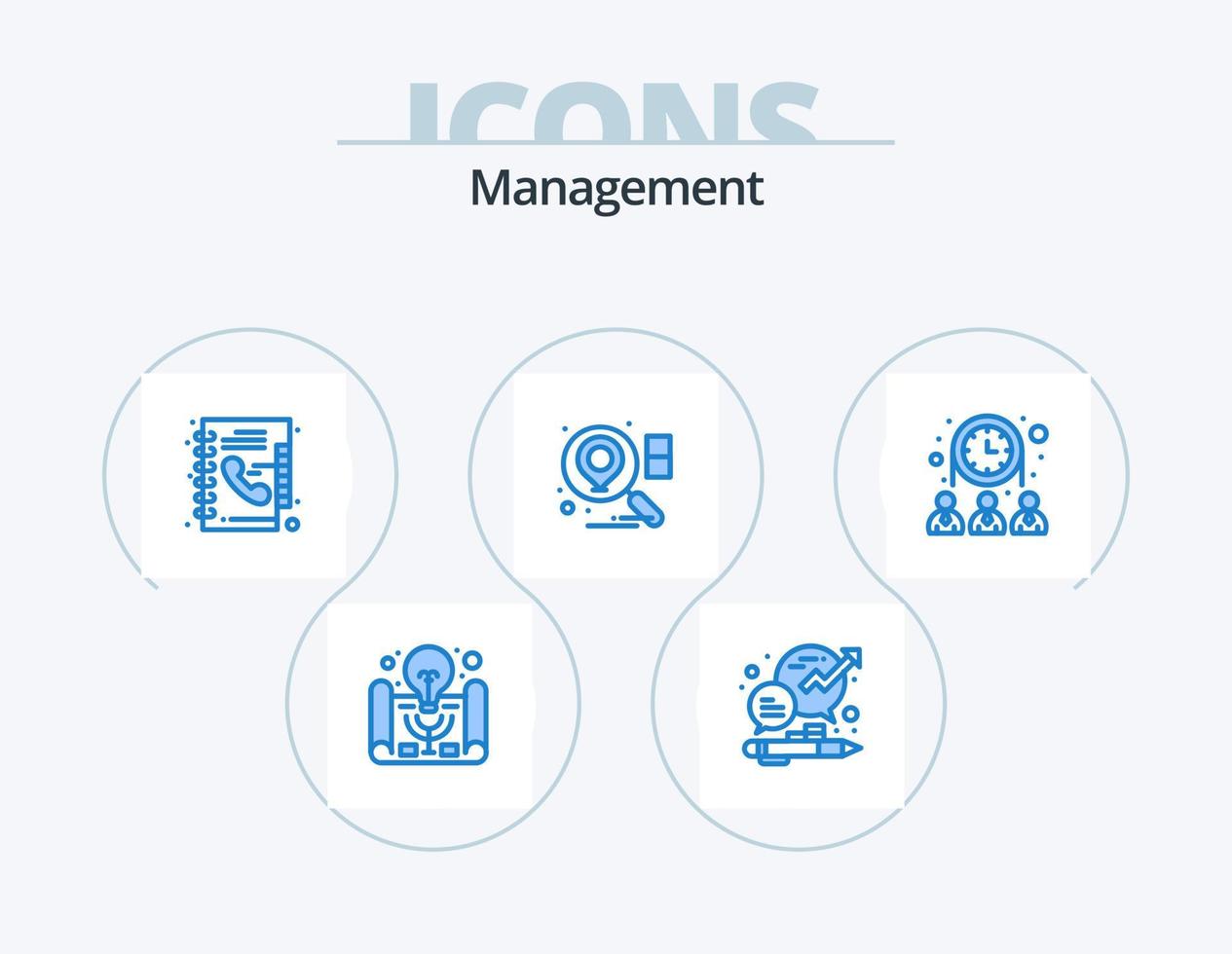 pack d'icônes bleues de gestion 5 conception d'icônes. gens. Entreprise. Bureau. rechercher. annuaire vecteur