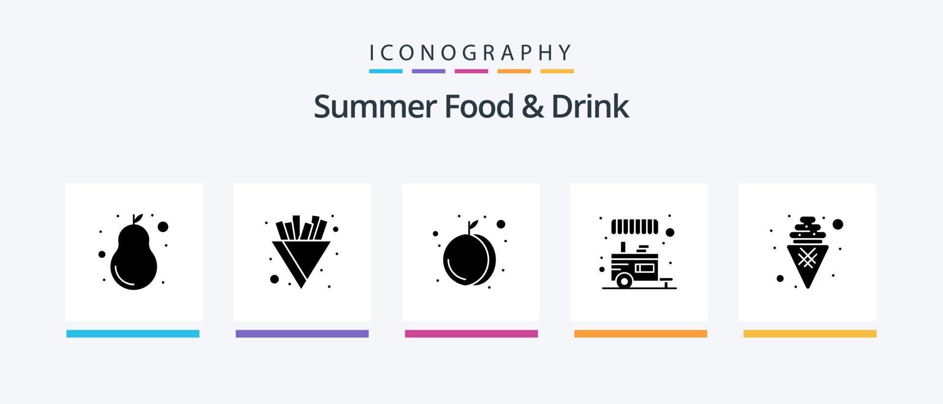 pack d'icônes de glyphe 5 de nourriture et de boisson d'été, y compris sucré. le dessert. fruit. crème glacée. vendeur de nourriture. conception d'icônes créatives vecteur