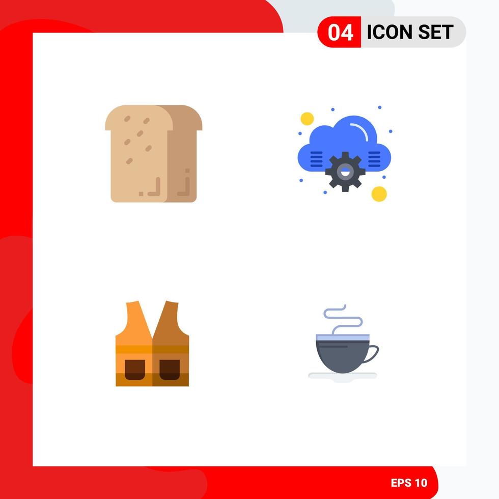 pack de 4 icônes plates modernes signes et symboles pour les supports d'impression Web tels que la veste de pain construction informatique de vacances éléments de conception vectoriels modifiables vecteur