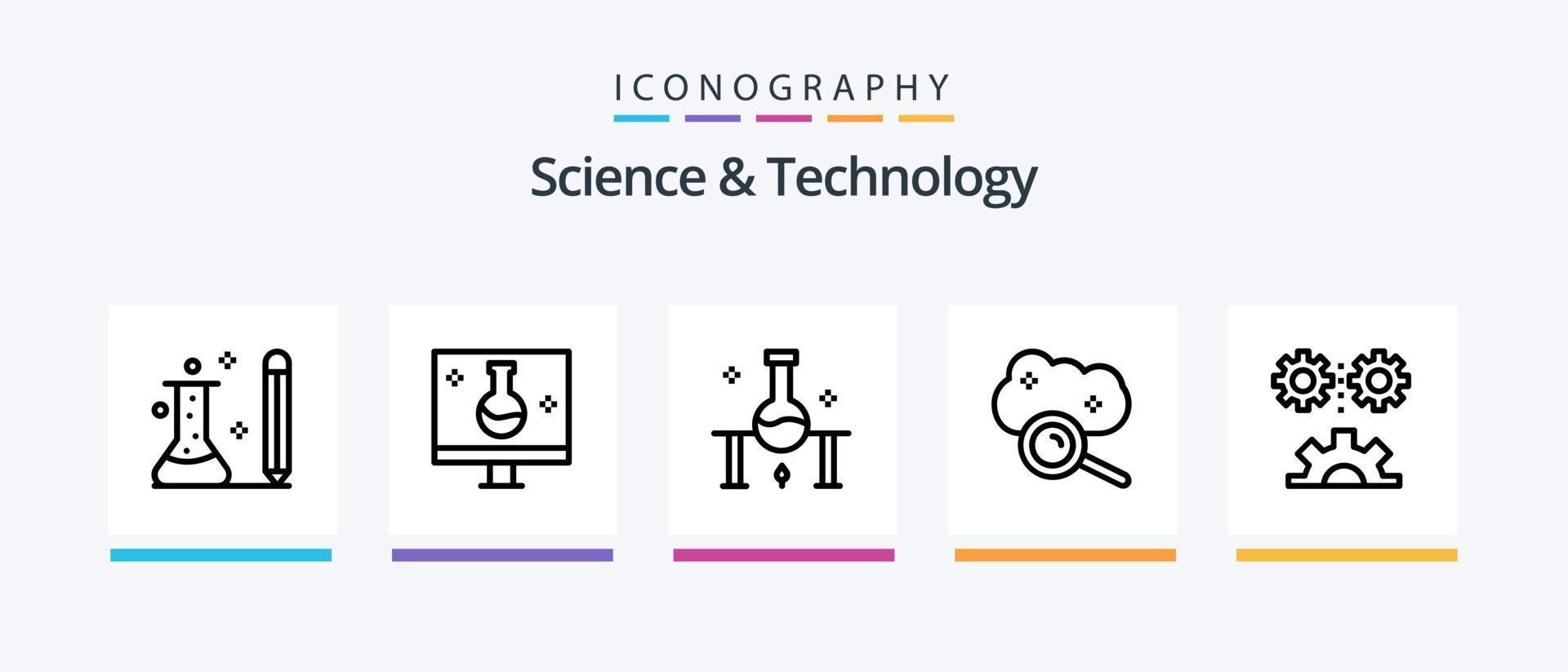 pack d'icônes de la ligne 5 de la science et de la technologie, y compris le laboratoire de chimie. analyse chimique. carte mère. laboratoire scientifique. science. conception d'icônes créatives vecteur