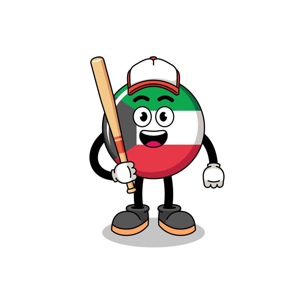 dessin animé de mascotte de drapeau du koweït en tant que joueur de baseball vecteur