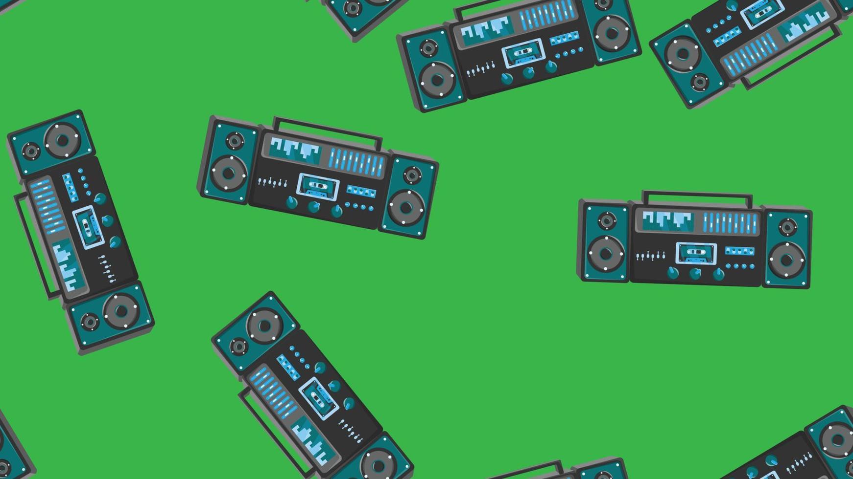 modèle sans couture sans fin avec musique cassette audio anciens magnétophones rétro hipster vintage des années 70, 80, 90 isolé sur fond vert. illustration vectorielle vecteur