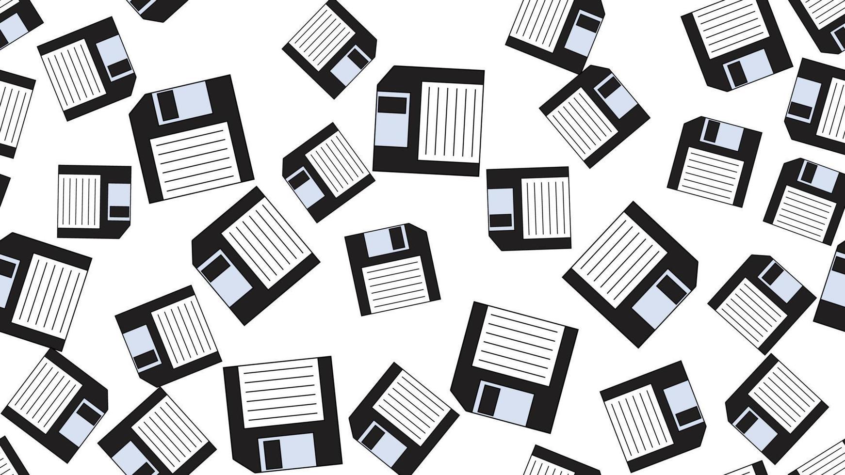 ordinateur sans fin à motif harmonieux avec de vieilles disquettes hipster blanches rétro vintage des années 70, 80, 90 isolées sur fond blanc. illustration vectorielle vecteur