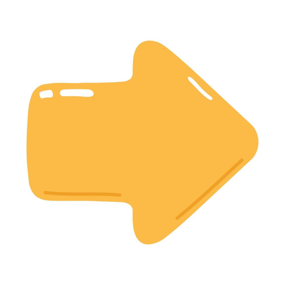 icône de flèche jaune drôle mignonne. icône d'illustration de personnage de dessin animé kawaii dessiné à la main de vecteur. isolé sur fond blanc. flèche jaune vers la droite vecteur