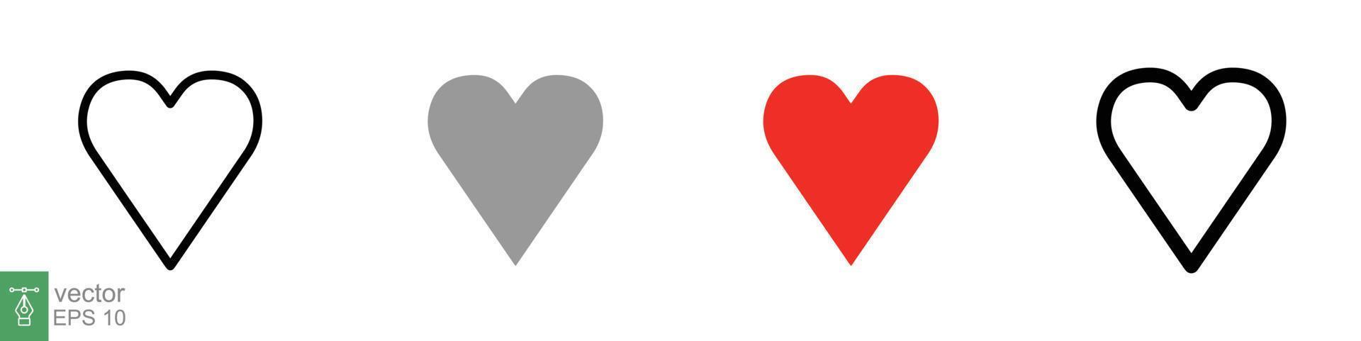 jeu d'icônes de coeur. symbole d'amour dans un style plat, solide et contour. collection de forme de coeur d'amour noir, rouge, concept romantique. conception d'illustration vectorielle isolée sur fond blanc. ep 10. vecteur