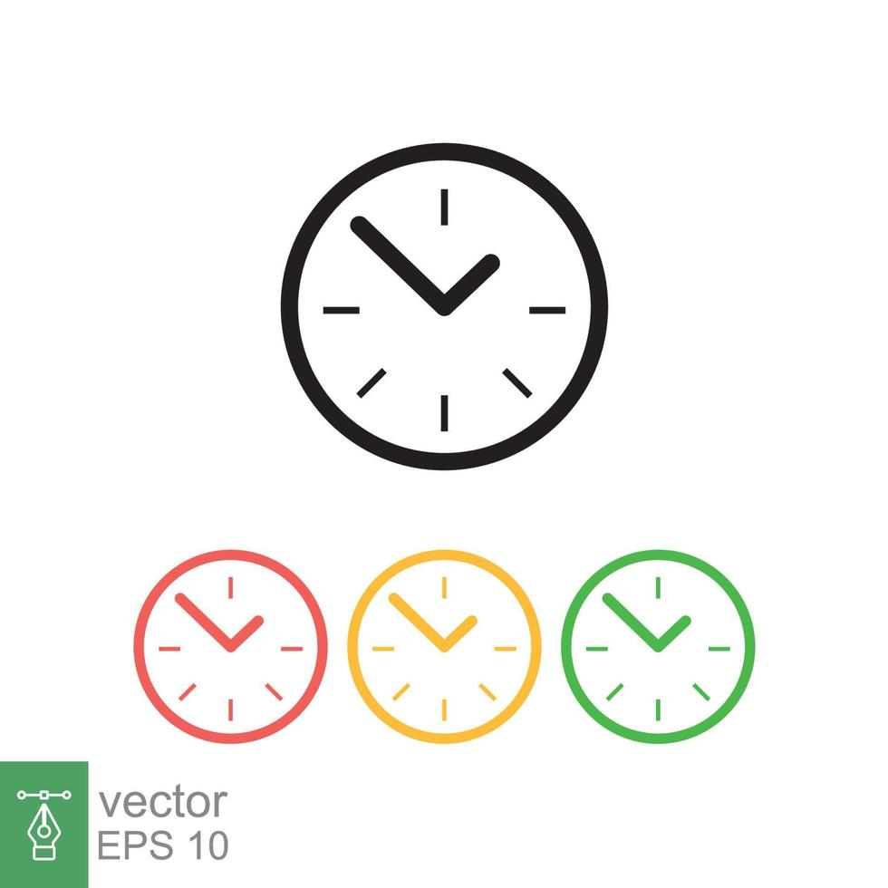 icône de l'horloge. style plat simple. cadran d'horloge murale cercle, jour, nuit, noir, rouge, jaune, vert, concept d'entreprise. illustration vectorielle isolée sur fond blanc. ep 10. vecteur