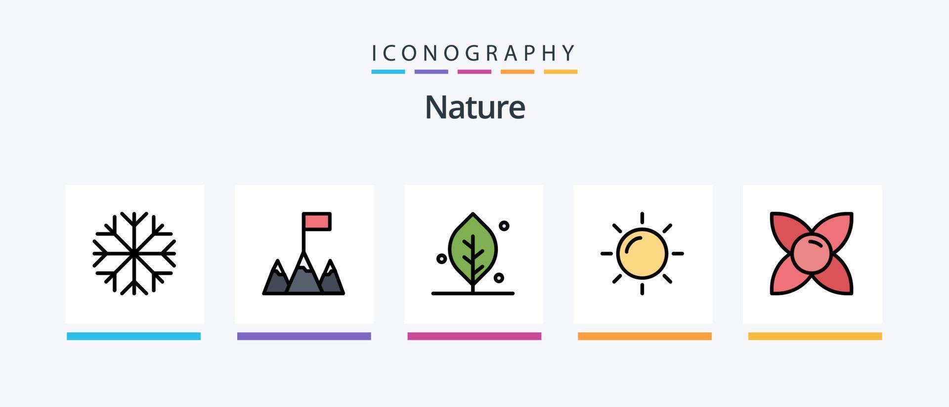ligne de la nature remplie de 5 packs d'icônes comprenant le printemps. feuille. fleur. écologie. globe. conception d'icônes créatives vecteur