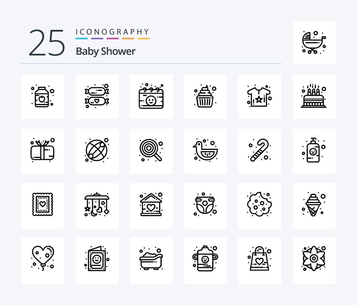 pack d'icônes de 25 lignes de douche de bébé comprenant une fleur. de bébé. gynécologie. enfant. gâteau vecteur