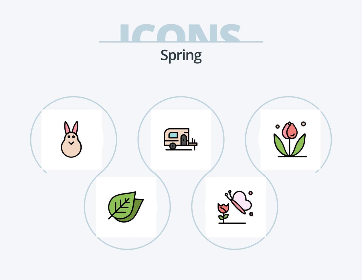 pack d'icônes rempli de ligne de printemps 5 conception d'icônes. journée. calendrier. pelle. le printemps. palmier vecteur