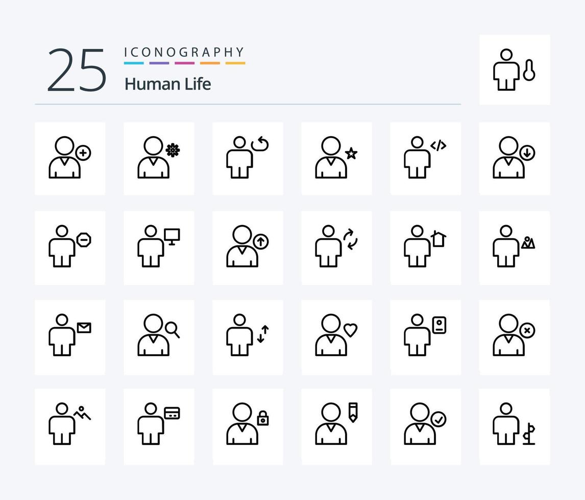 pack d'icônes humaines de 25 lignes, y compris le code. avatar. Humain. utilisateur. ami vecteur