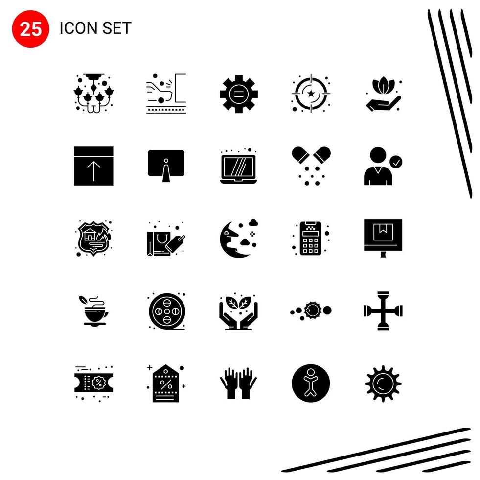 interface mobile glyphe solide ensemble de 25 pictogrammes d'éléments de conception vectoriels modifiables d'équipement de service de trafic étoile à la main vecteur