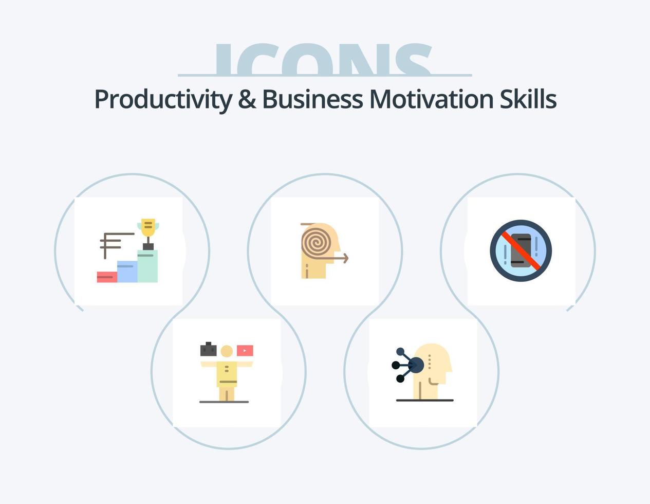 compétences de productivité et de motivation commerciale pack d'icônes plat 5 conception d'icônes. éviter de. se concentrer. réalisations. effort. solutions de focalisation vecteur