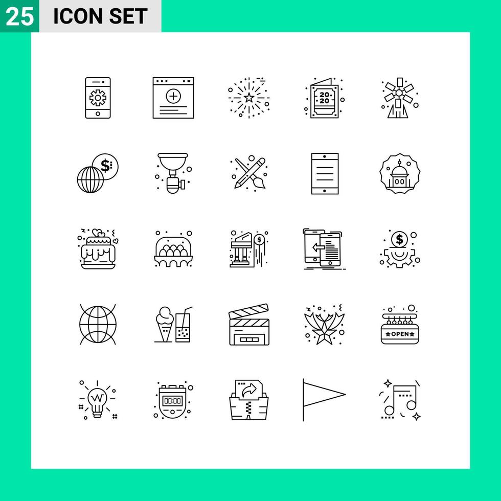 ensemble de pictogrammes de 25 lignes simples d'agriculture nouvel an célébrer carte d'invitation éléments de conception vectoriels modifiables vecteur