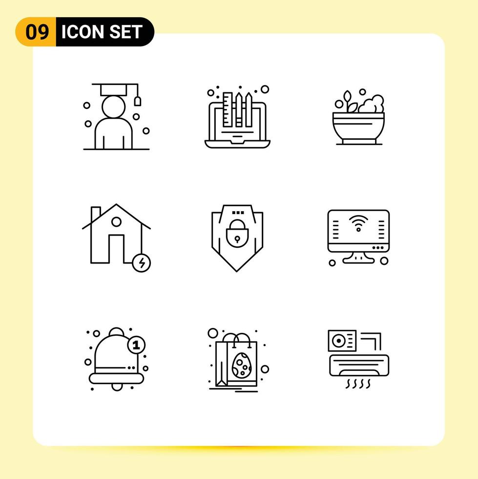 symboles d'icônes universels groupe de 9 contours modernes de bâtiments électriques batterie d'ordinateur portable médecine éléments de conception vectoriels modifiables vecteur