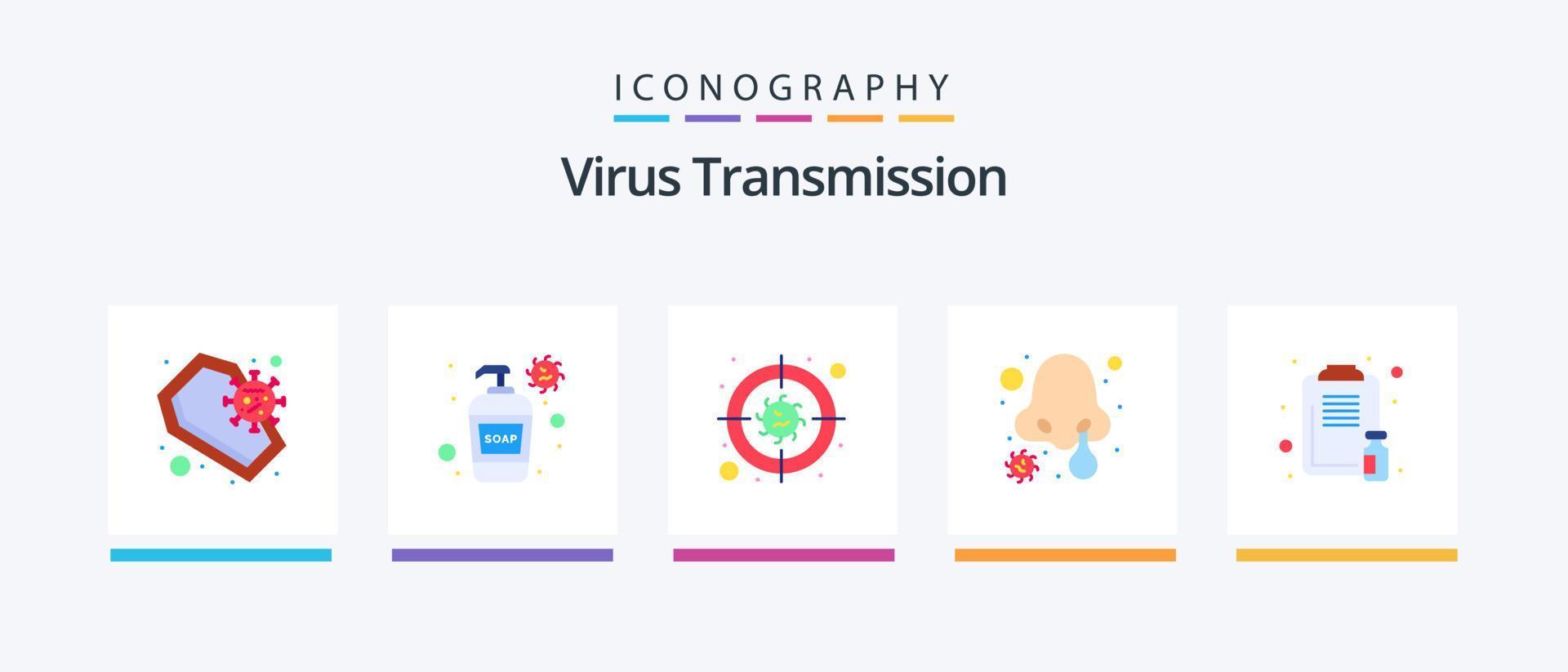 pack d'icônes plat 5 de transmission de virus, y compris les soins de santé. infection du nez. cibler. infection nasale. froid. conception d'icônes créatives vecteur