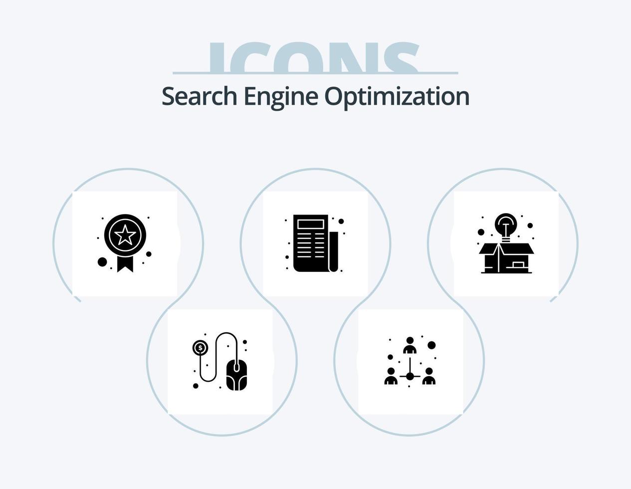 pack d'icônes de glyphe seo 5 conception d'icônes. référencement. idée. qualité. boîte. scénario vecteur