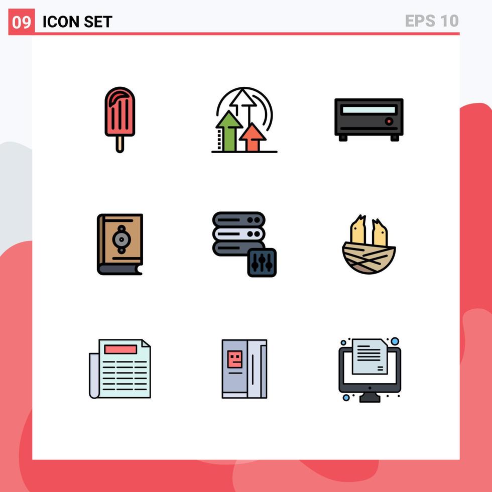 9 concept de couleur plate fillline pour les sites Web mobile et applications serveur amplificateur de base de données ramadan musulman éléments de conception vectoriels modifiables vecteur