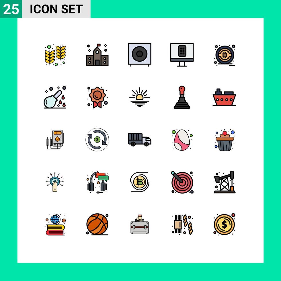 25 couleurs plates universelles de ligne remplie pour les applications Web et mobiles argent produits de contrôle scolaire à distance éléments de conception vectoriels modifiables vecteur