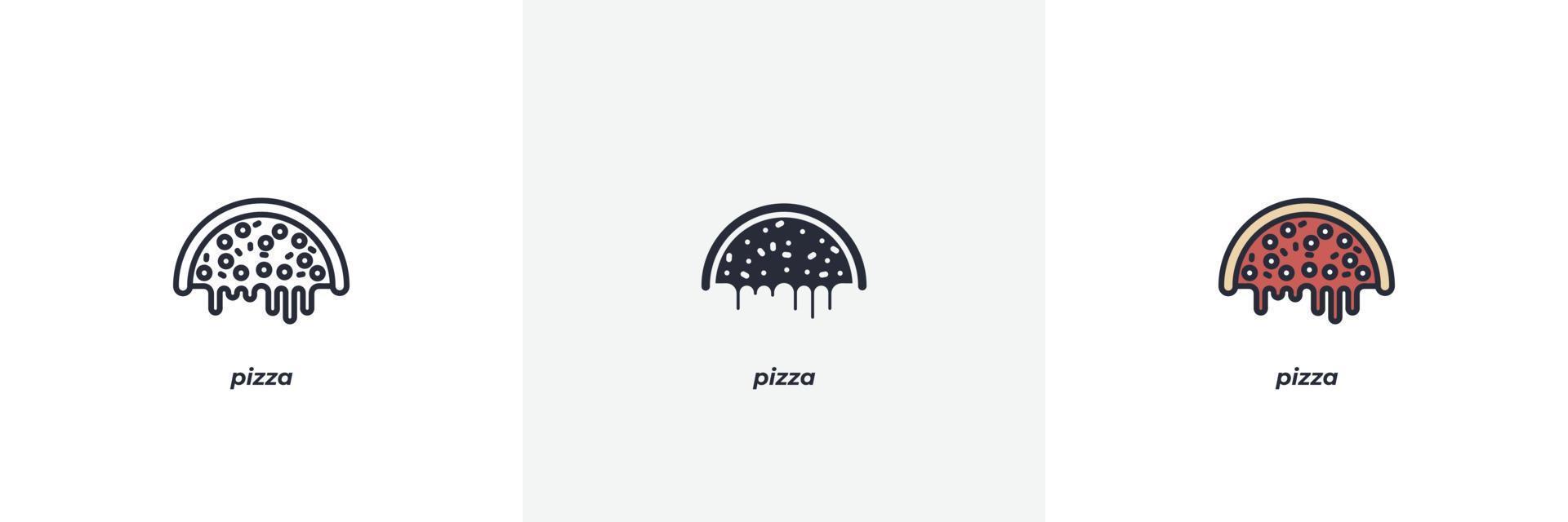 icône de pizza. ligne, version colorée de contour solide et rempli, contour et signe vectoriel rempli. symbole d'idée, illustration de logo. graphiques vectoriels