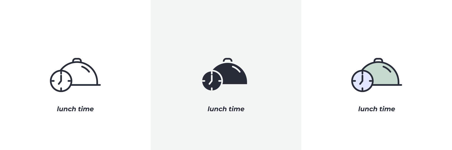 icône de l'heure du déjeuner. ligne, version colorée de contour solide et rempli, contour et signe vectoriel rempli. symbole d'idée, illustration de logo. graphiques vectoriels
