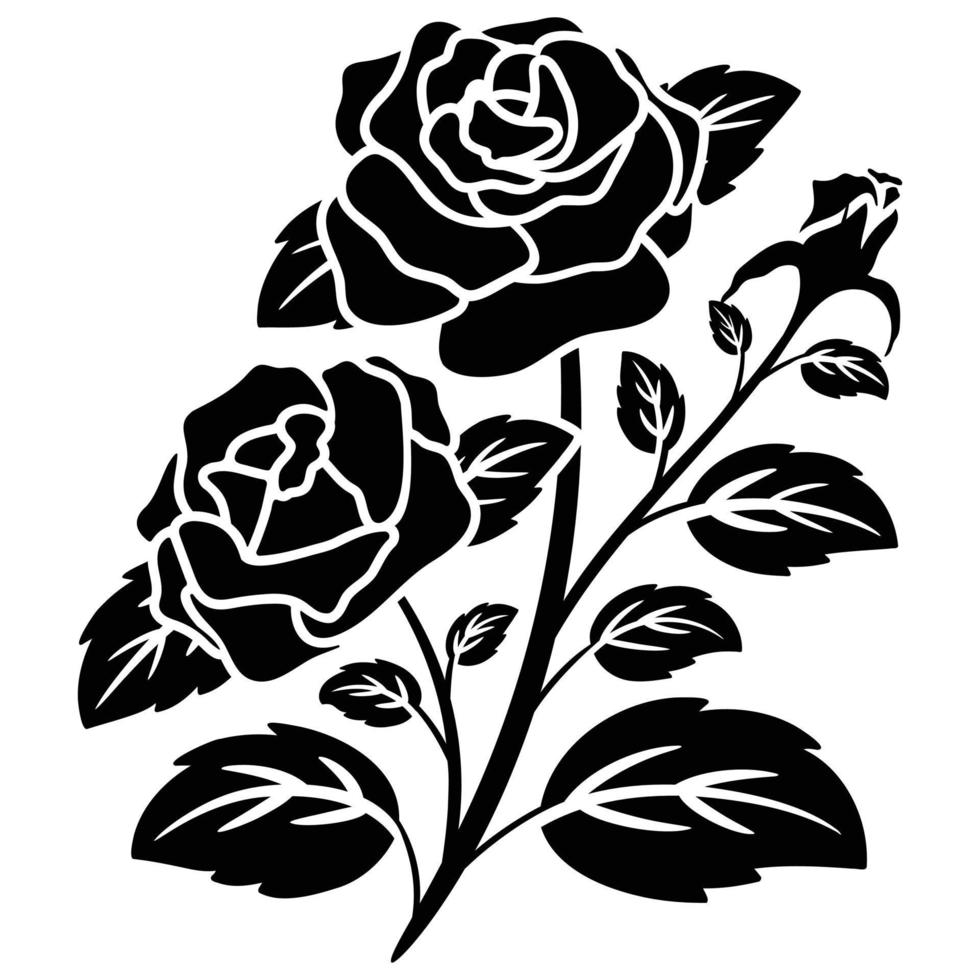 silhouette noir motif rose fleur épanouissement vecteur