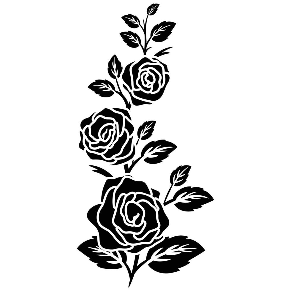 silhouette noir motif rose fleur épanouissement vecteur