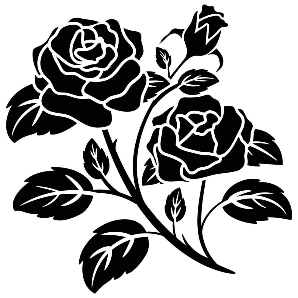 silhouette noir motif rose fleur épanouissement vecteur