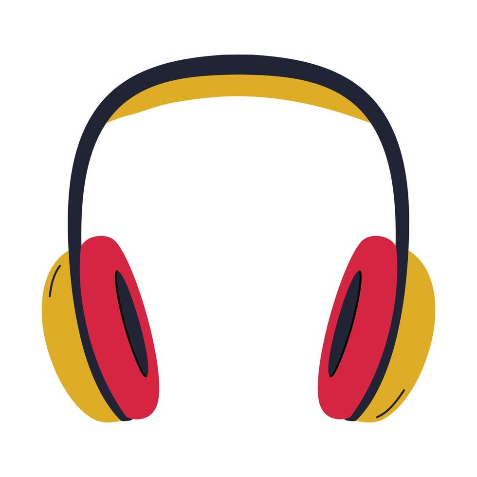 Casque supra-auriculaire de studio professionnel avec de grands coussinets d'oreille rouge-jaune. équipement pour podcasting, apprentissage en ligne, écoute de musique. illustration de vecteur plat simple isolé sur fond blanc.