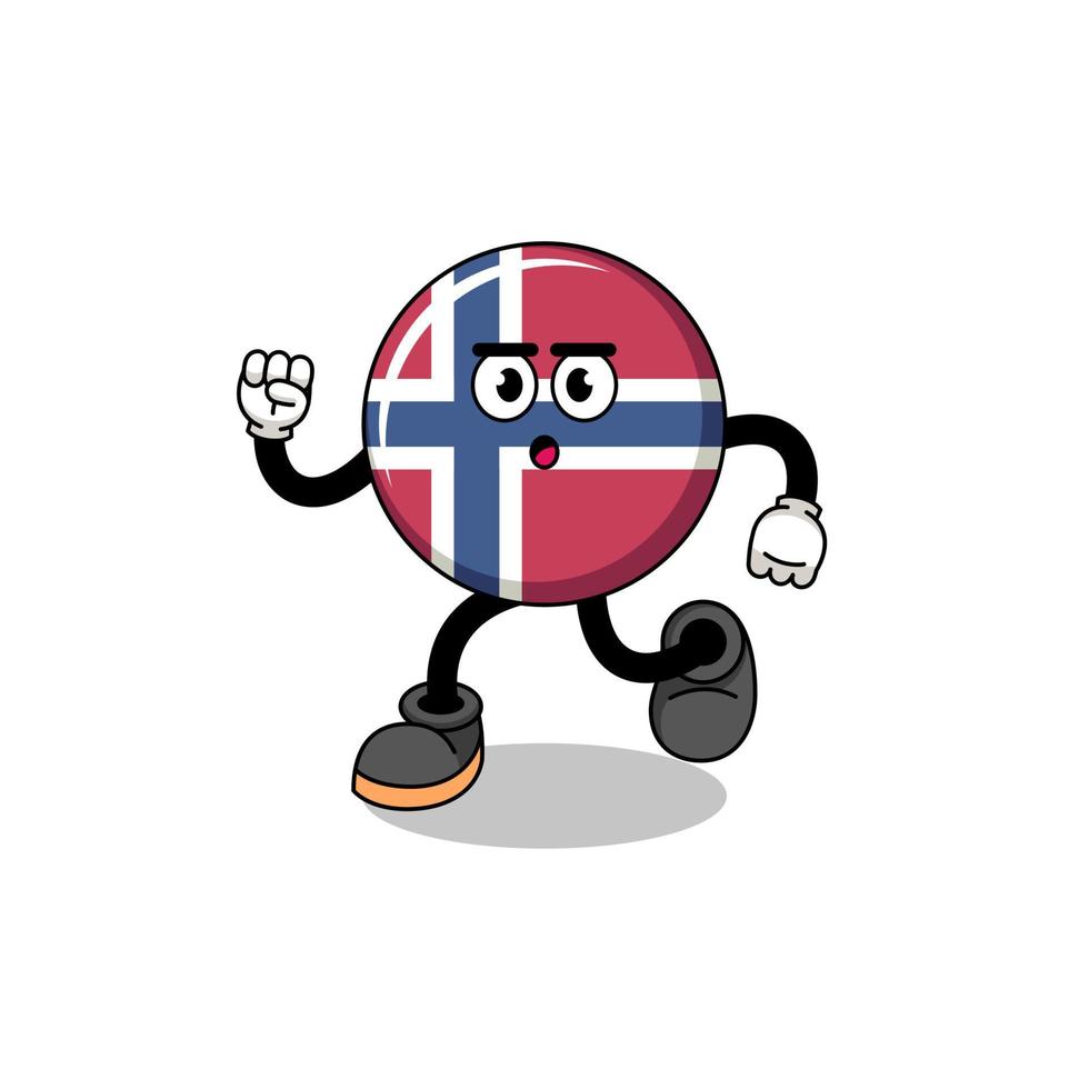 illustration de mascotte drapeau norvège en cours d'exécution vecteur