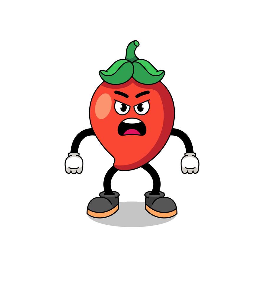 illustration de dessin animé de piment avec une expression de colère vecteur