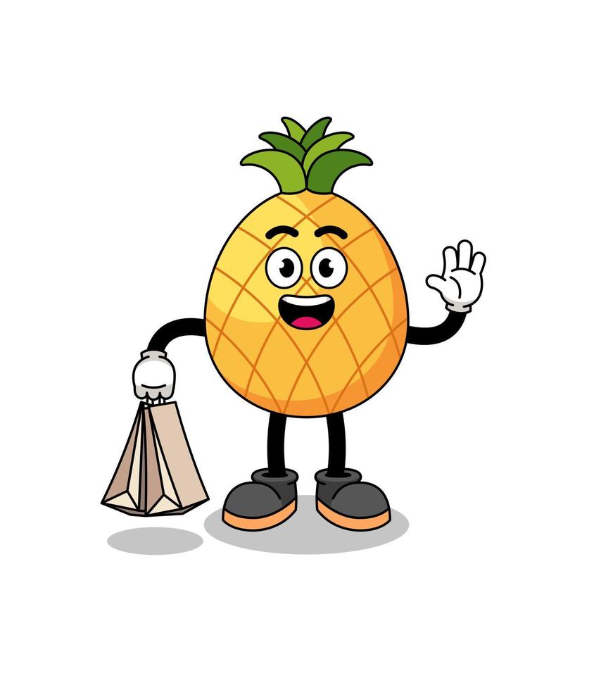 dessin animé d'ananas shopping vecteur